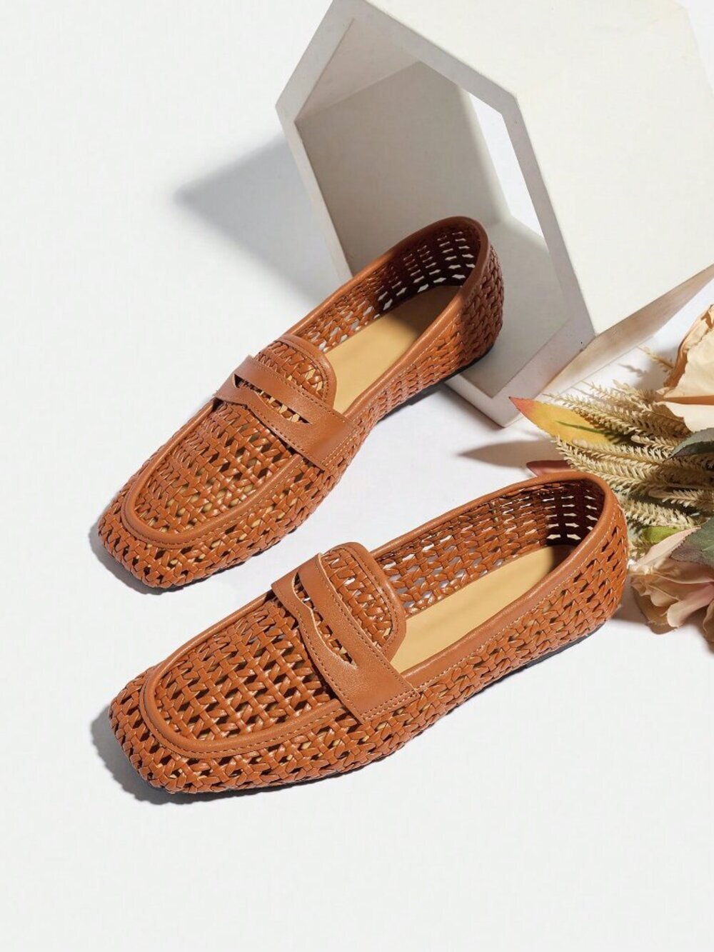 Brown Vintage Women's Plus Size Breathable Flat Loafers